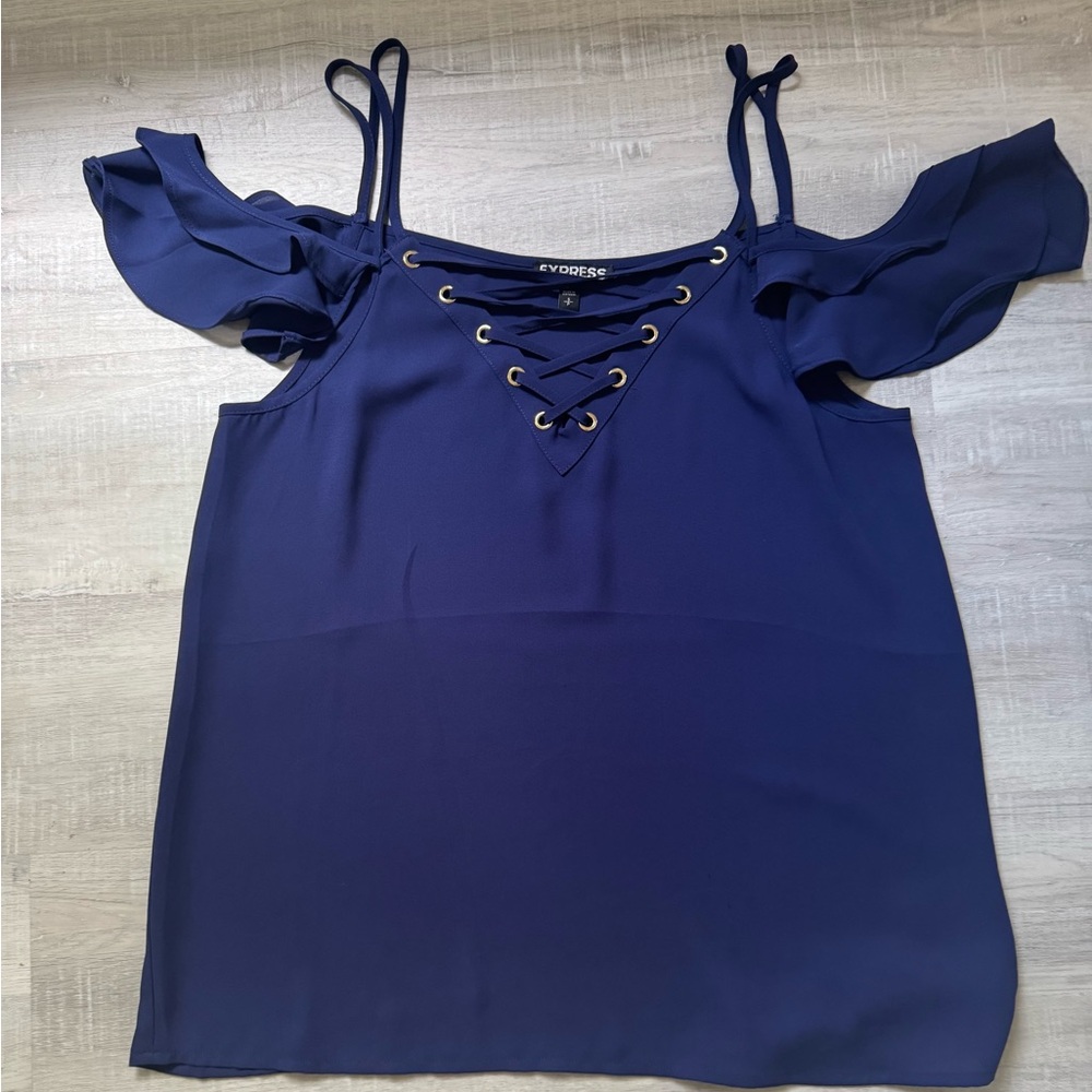 Women's Navy Cold Shoulder Top